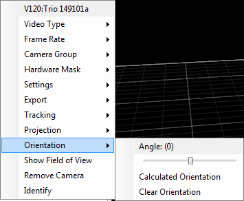 Projection: Allows the trackable image to be projected onto the view pane using Camera view. The slider seen in this screen shot has been deprecated and is not available in Tracking Tools version 2.3.