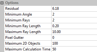 Options: Residual: The maximum distance which intersecting camera rays may pass from each other and still be used to construct a valid 3D marker. The value is specified in millimeters.