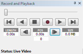 RECORDING AND PLAYBACK The recording and playback pane contains controls for the capture and playback of recorded data. There are two modes of operation, live video and recorded playback.