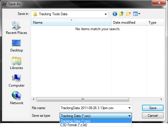 EXPORTING AND STREAMING Tracking Tools supports exporting recorded timeline data to both CSV and C3D files. To perform an export, load the desired timeline and click File -> Export Tracking Data.